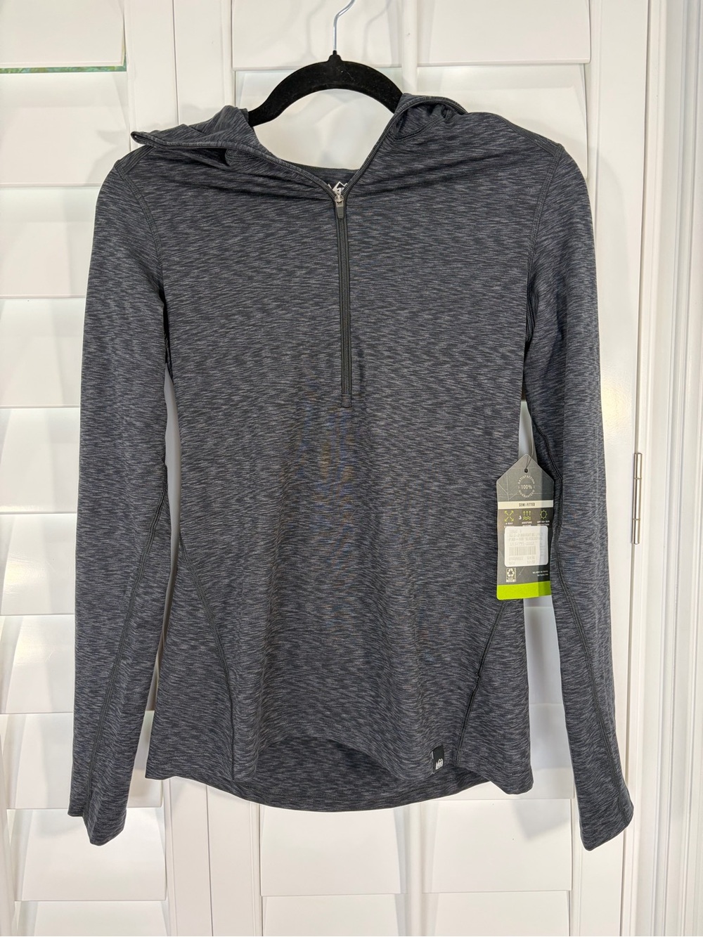 NWT REI Co-op Midweight Base Layer Full Coverage Zip Hoodie Black/Asphalt (S)
